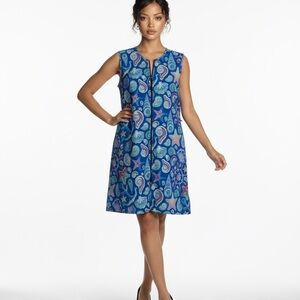 Women's L Blue Seashell Full Zip Sleeveless Drawstring Waist Swim Coverup Dress